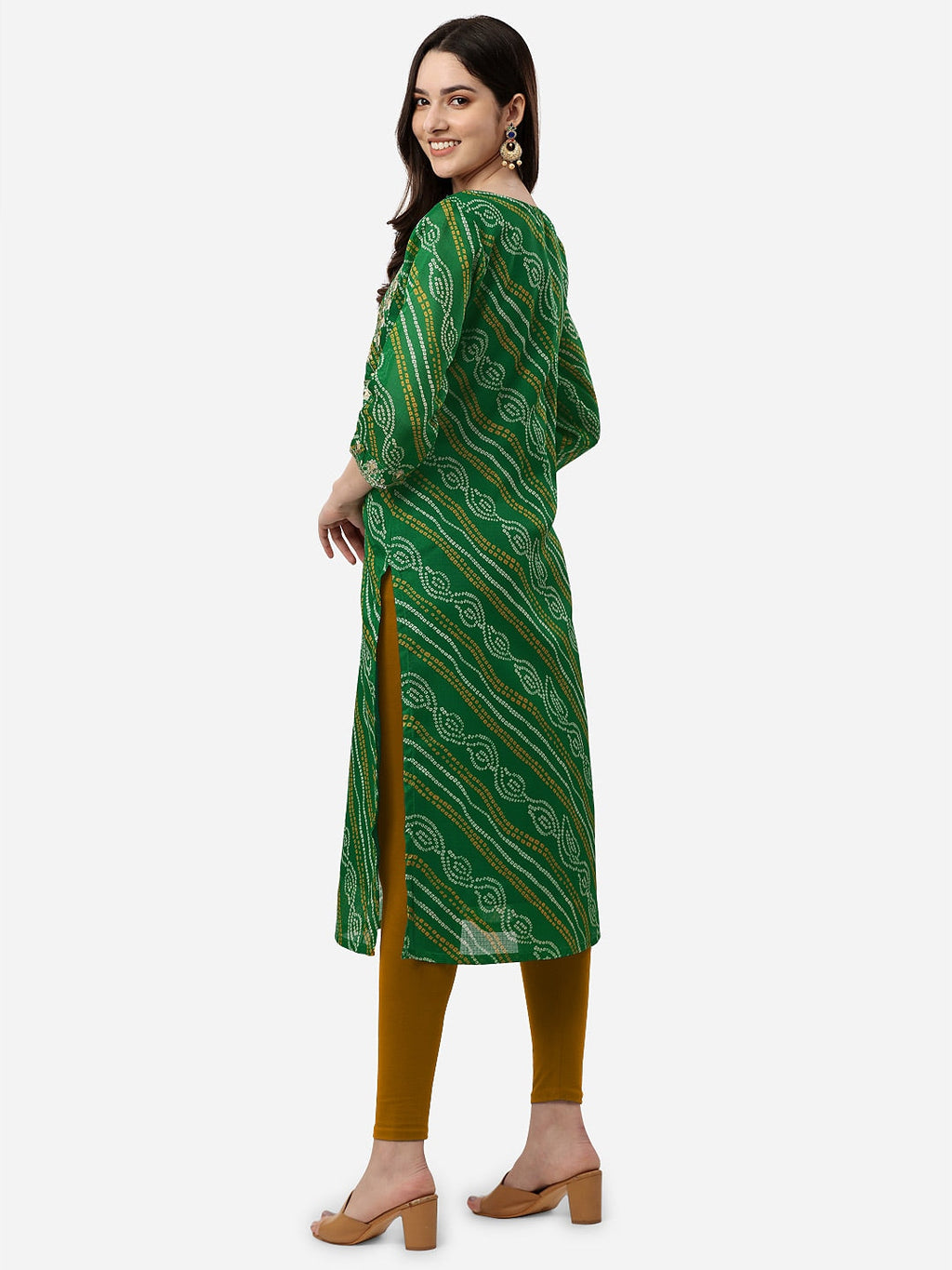HERE&NOW Women Green Leheriya Printed Pure Cotton Kurta