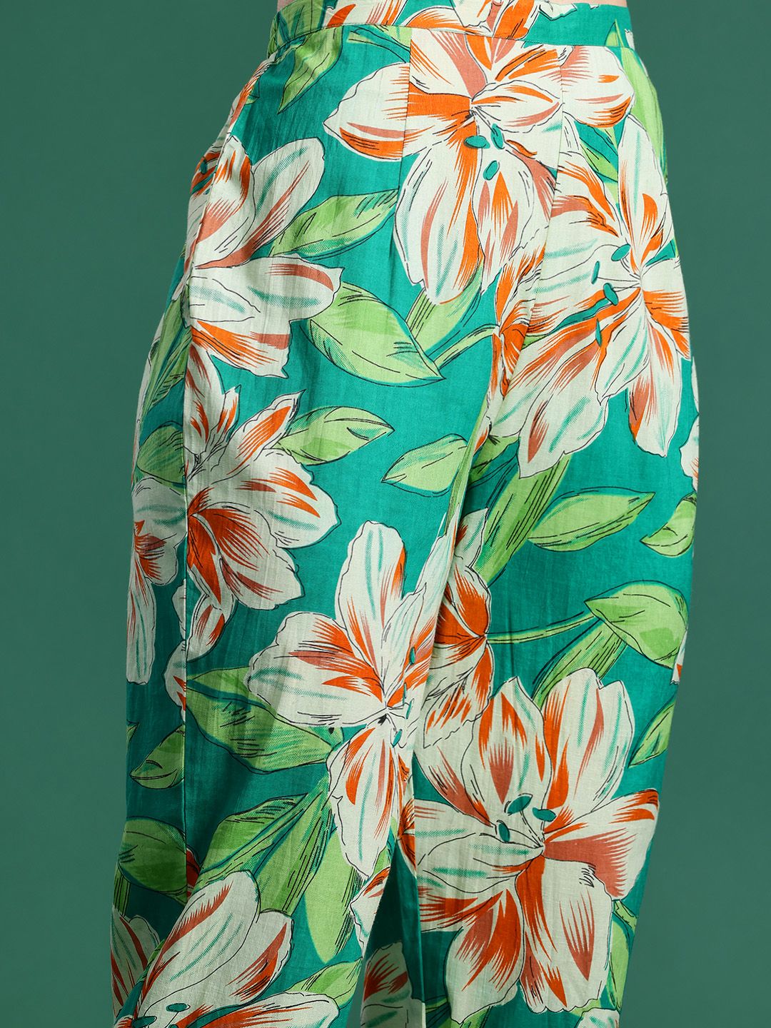 Indo Era Women Floral Printed Regular Pure Cotton Kurta with Trousers - Distacart