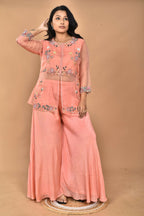 Morchari Women And Hand Embroidery Palazzo Set-Peach