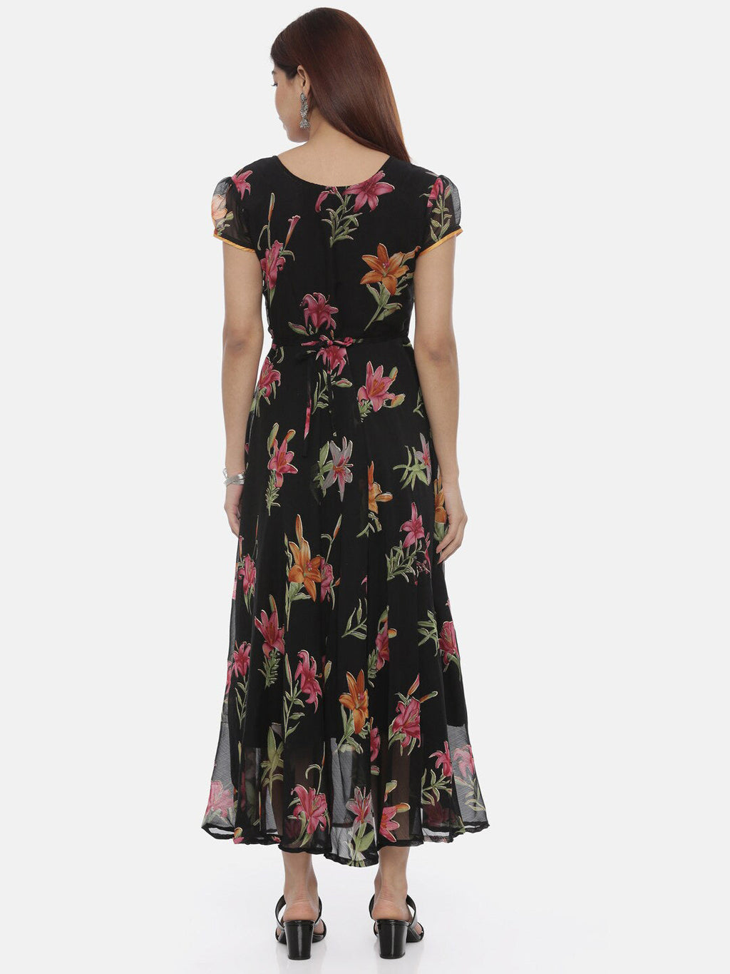 Souchii Round Neck Floral Printed Chiffon Maxi Dress - Distacart