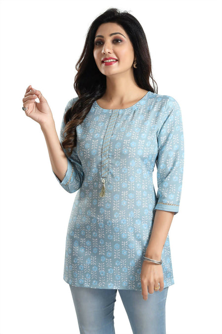 Snehal Creations Pretty Pastel Sky Blue Rayon Short Kurti Tunic Top