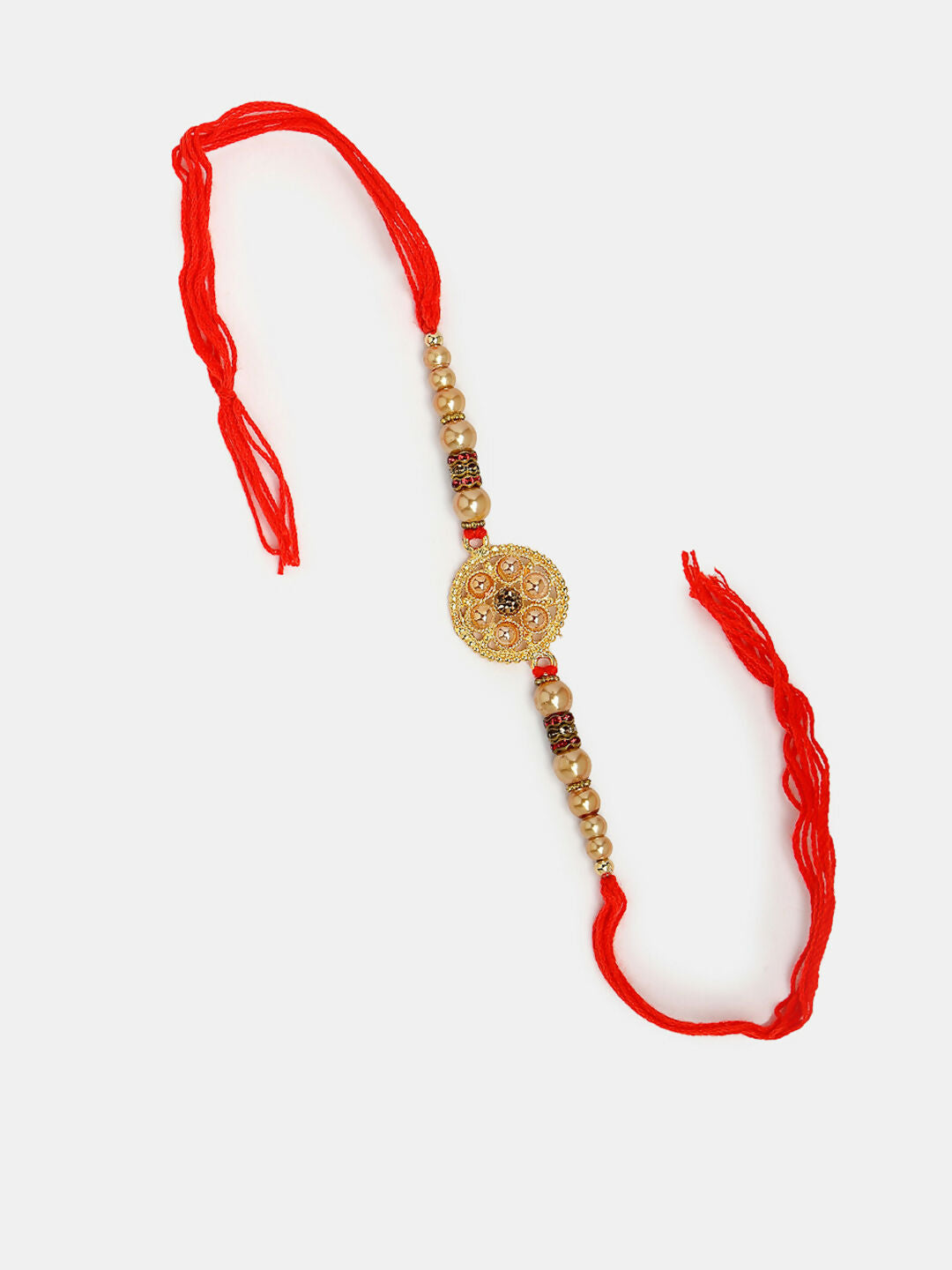 NVR Women & Men Set of 2 Gold-Toned Stone-Studded & Beaded Bhaiya Bhabi Rakhi With Roli Chawal - Distacart