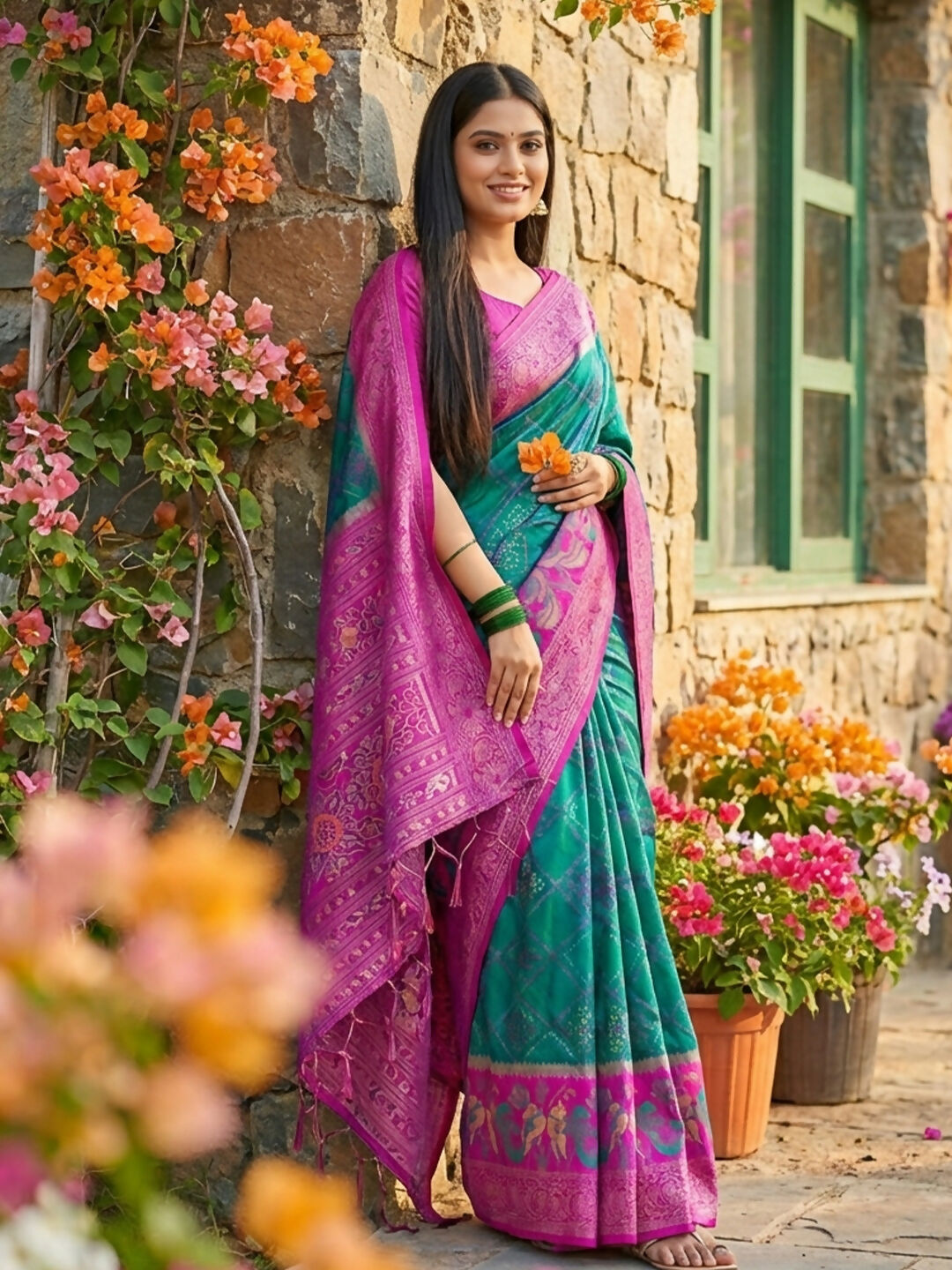 Shree Shyam Fashion Sky Blue Pochampally Silk Saree - Distacart