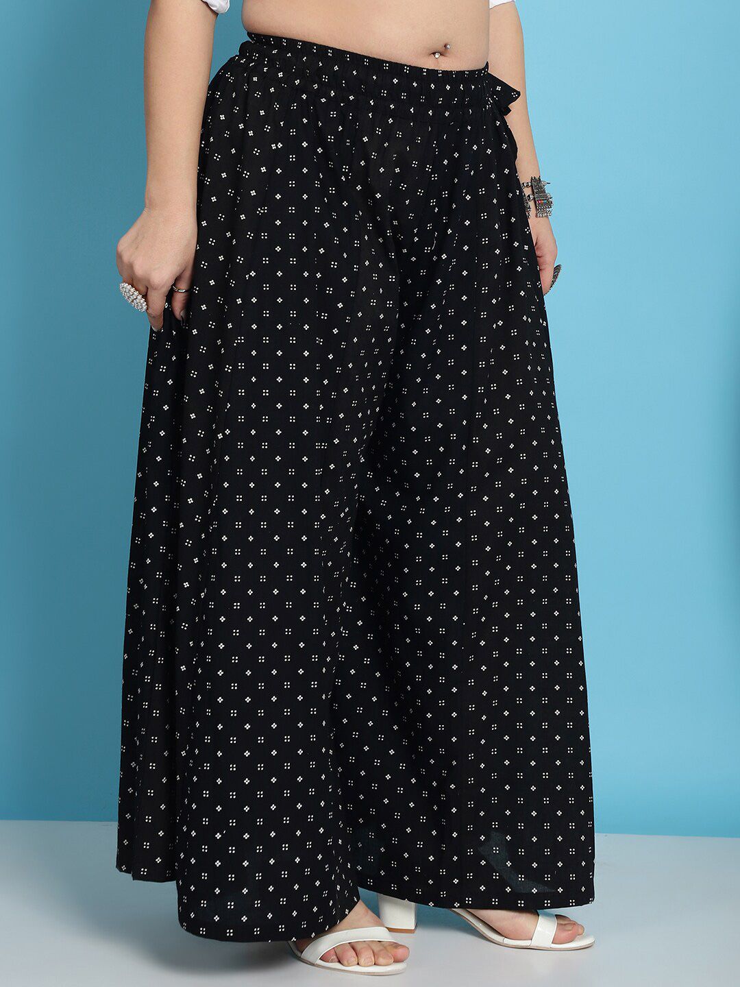TAG 7 Floral Printed Flared Pure Cotton Palazzos