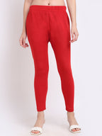 TAG 7 Women Pack Of 2 Red & Burgundy Solid Woolen Ankle Length Leggings