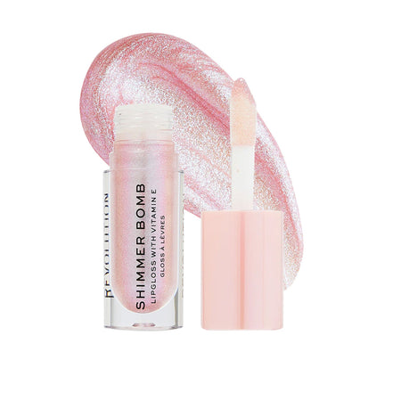 Makeup Revolution Shimmer Bomb Lipgloss-Infused With Vitamin E For Extra Nourishment - Sparkle Pink