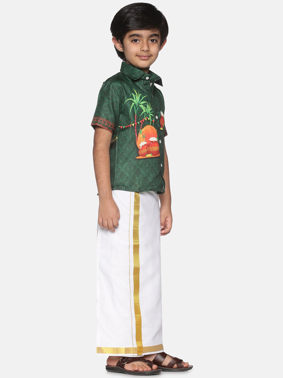 Sethukrishna Boys Green & White Printed Shirt