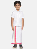 Sethukrishna Boys White Pure Cotton Shirt and Veshti Set