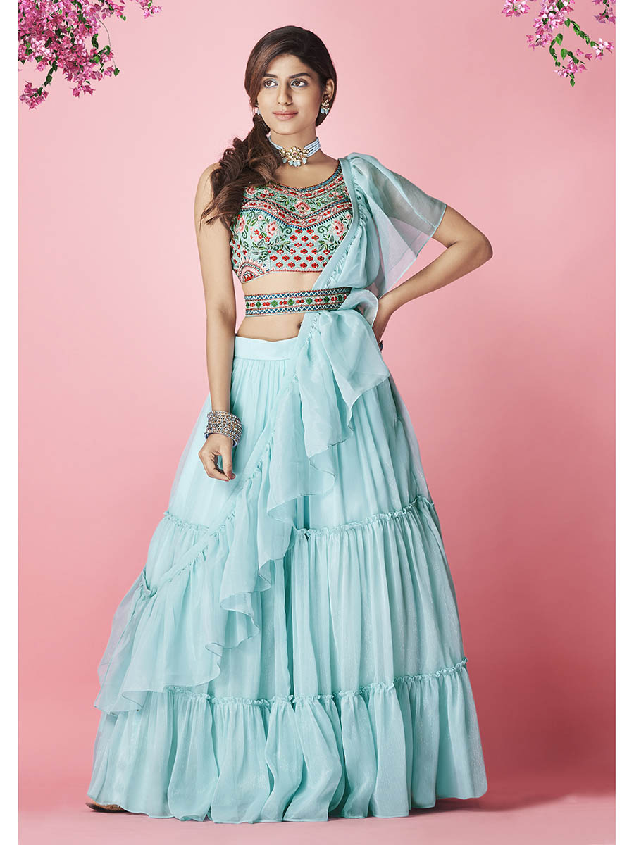 Myra Sky Blue Art Silk Designer Lehenga