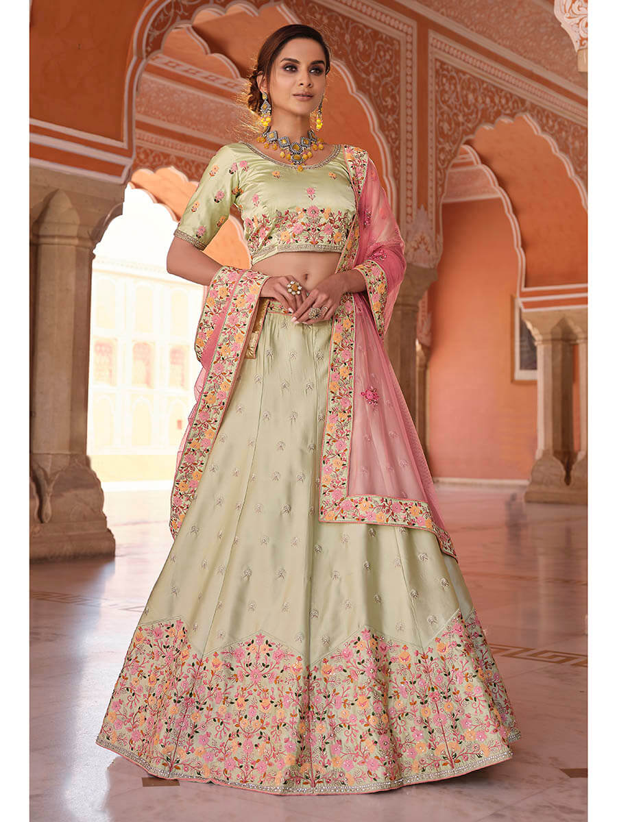 Myra Pista Green Embroidered Designer Lehenga Choli