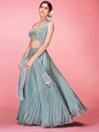 Myra Sky Blue Art Silk Embroidered Designer Lehenga