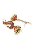 Anikas Creation Red & Gold-Polished Peacock Shaped Jhumkas