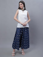 TAG 7 Women Mid-Rise Floral Printed Flared Ethnic Pure Cotton Palazzos