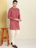 House of Pataudi Men Pure Cotton Solid Straight Mandarin Collar Rozana Kurta