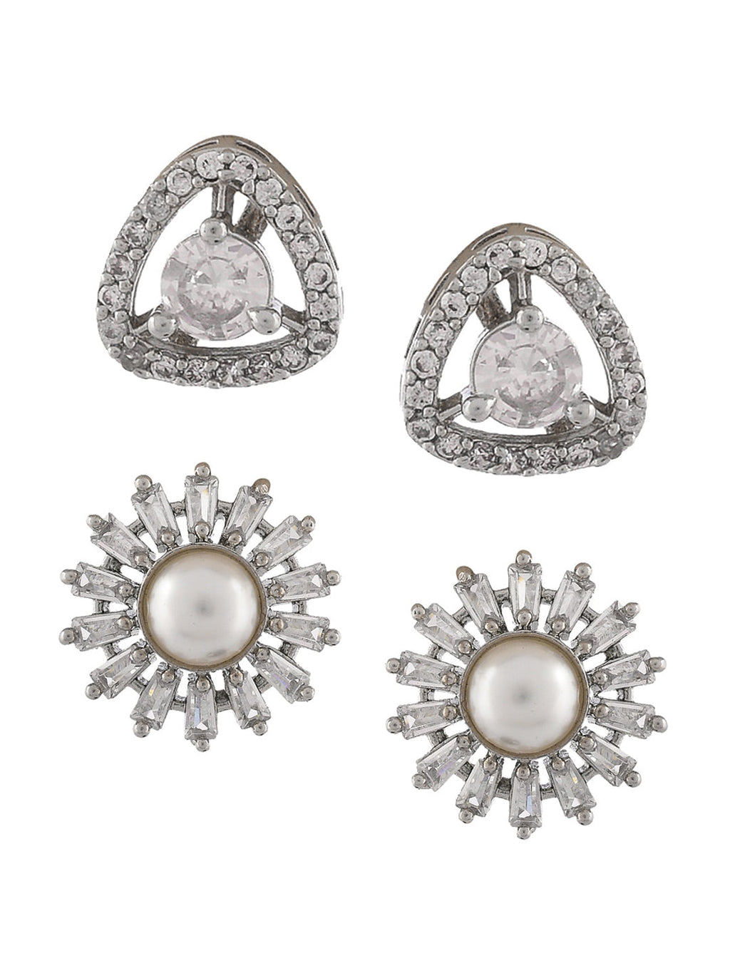 Shoshaa Set of 2 Silver-Toned Ad Stones Contemporary Studs Earrings - Distacart