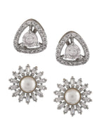 Shoshaa Set of 2 Silver-Toned Ad Stones Contemporary Studs Earrings - Distacart
