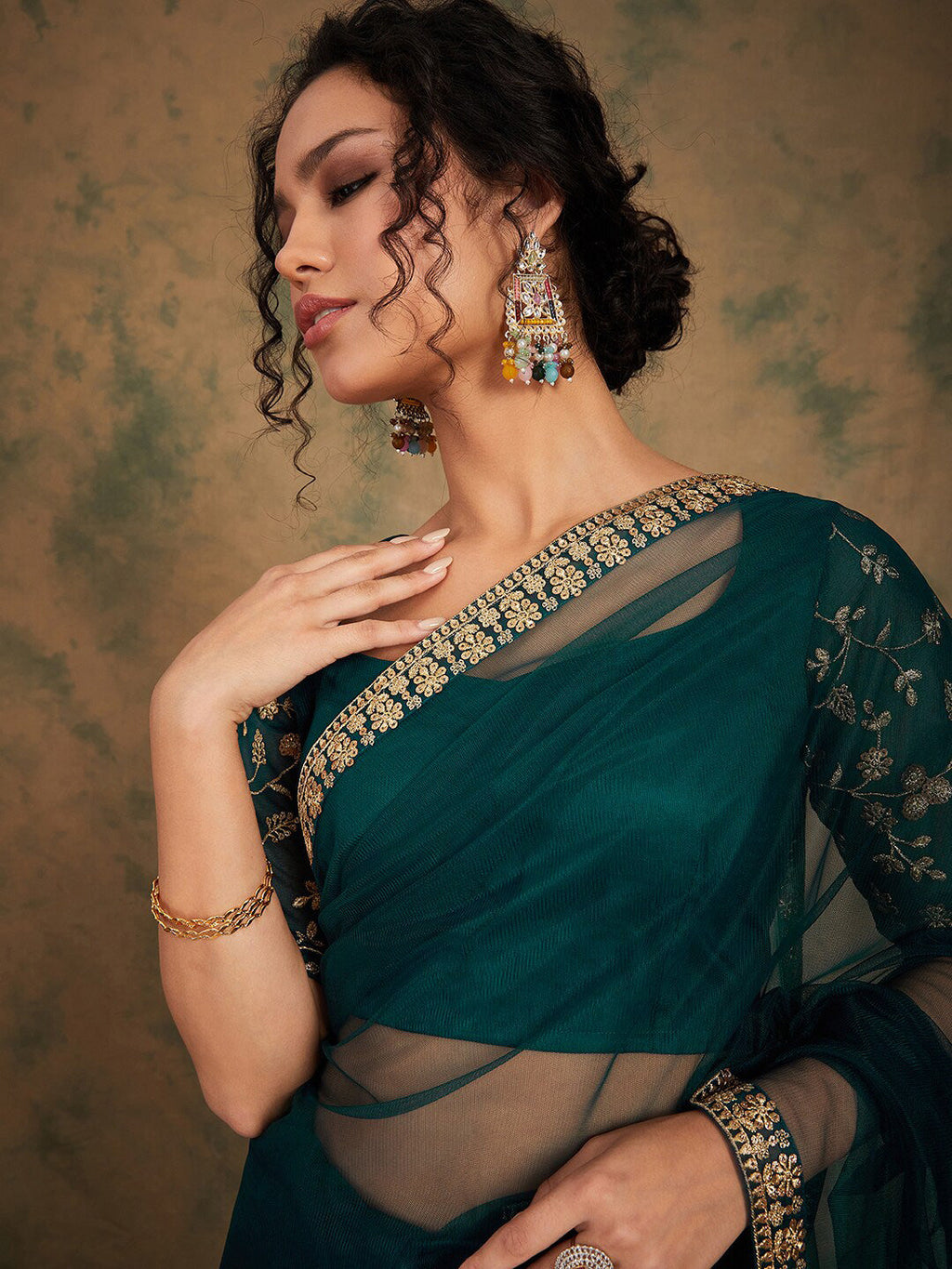 Sangria Embroidered Detailed Net Saree - Distacart