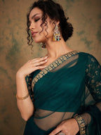 Sangria Embroidered Detailed Net Saree - Distacart