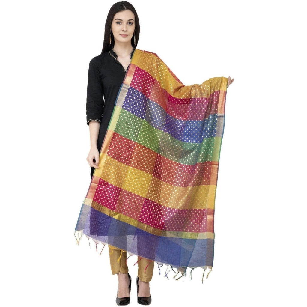 A R SILK Multi Box Gold print Fancy Dupatta Multi Color Color Dupatta or Chunni