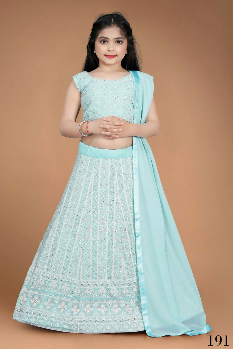 Wedding Designer Sky Heavy Fox Georgette Kidswear Lehenga - Aaradhna