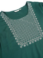 Sztori Plus Size Floral Yoke Design Thread Work Straight Kurta