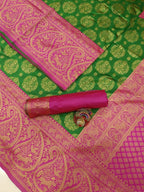 DEIANA'S Beautiful Designer Golden zari Soft Lichi Silk Saree - Green