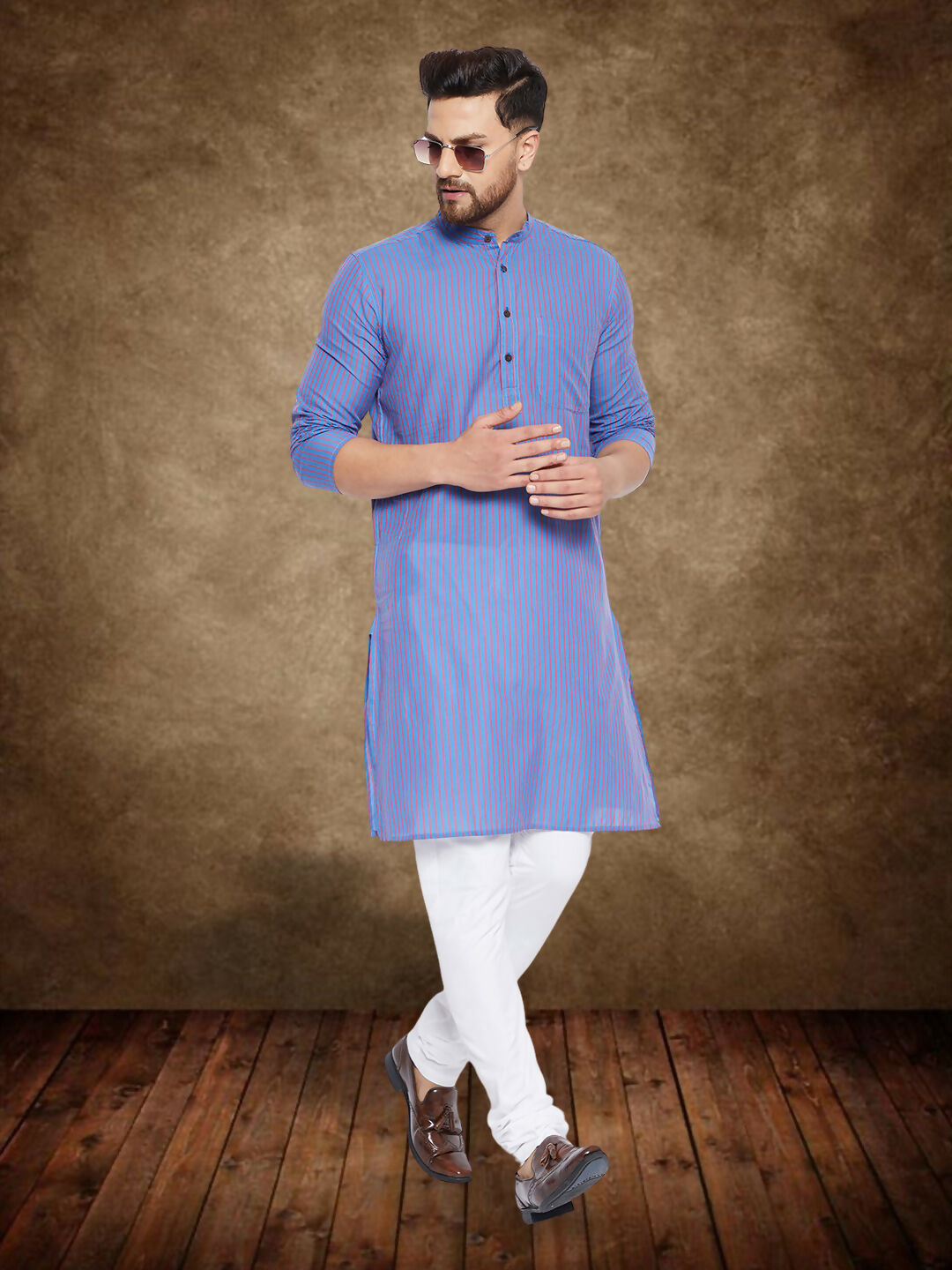 Even Apparels Men's Pure Cotton Blue Striped Kurta