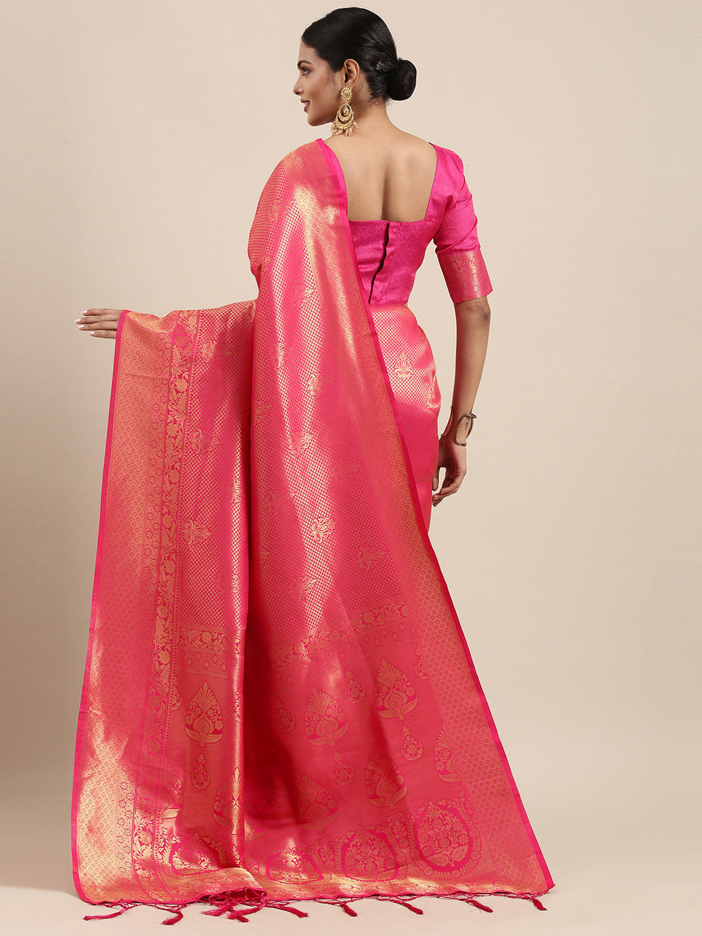 Saree Mall Pink Ethnic Motifs Zari Silk Blend Banarasi Saree - Distacart