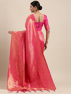 Saree Mall Pink Ethnic Motifs Zari Silk Blend Banarasi Saree - Distacart