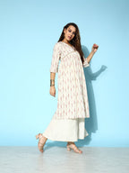 All About You Onyx White & Red Ethnic Motifs Printed Veere Di Wedding Kurta with Palazzos