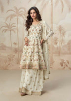 Anaita White Heavy Fox Georgette Stitched Suit with Sequence Work - Distacart