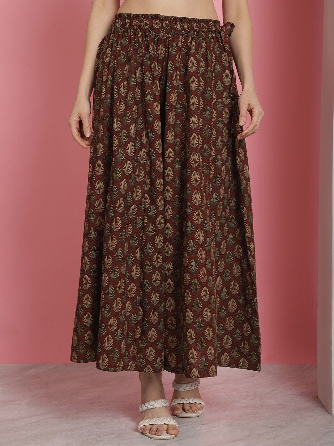 TAG 7 Floral Printed Flared Pure Cotton Ethnic Palazzos