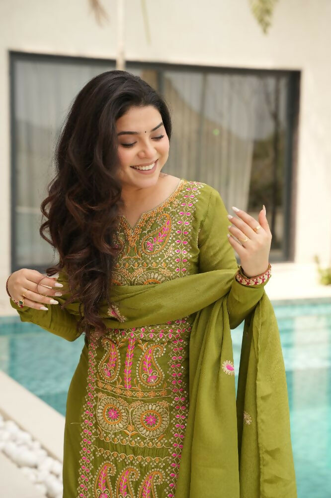 Joban Fashion Perot Kurta Set Silk Sequins , Zari, Coding & Thread Embroidered work - Distacart