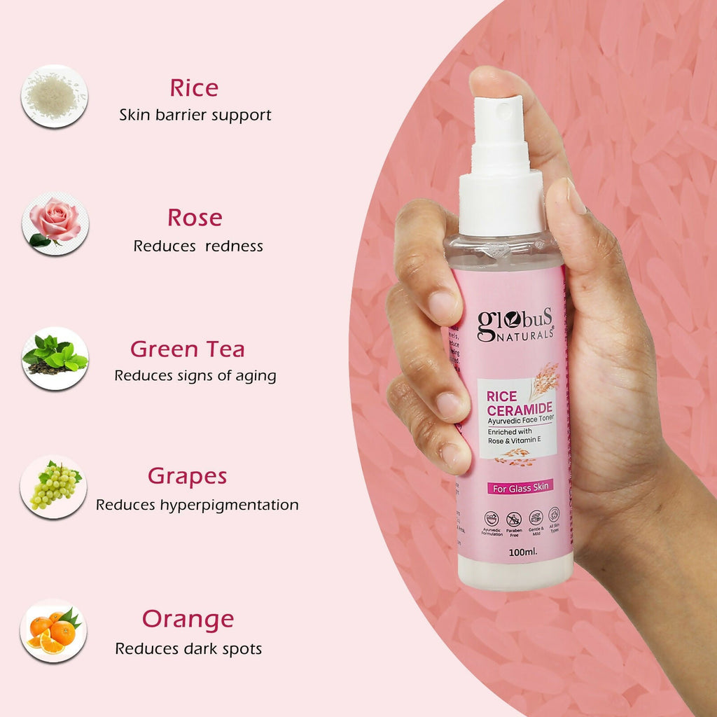 Globus Naturals Rice Ceramide Ayurvedic Face Toner, For Korean Glass Skin