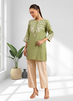 Joban Fashion Green Silk Embroidered Readymade Tunic - Distacart