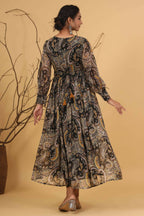 Juniper Women Black Chiffon Printed Flared Dress - Distacart