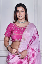 Morchari Pink Crepe Hand Embroidery Saree And Stitched Blouse - Distacart