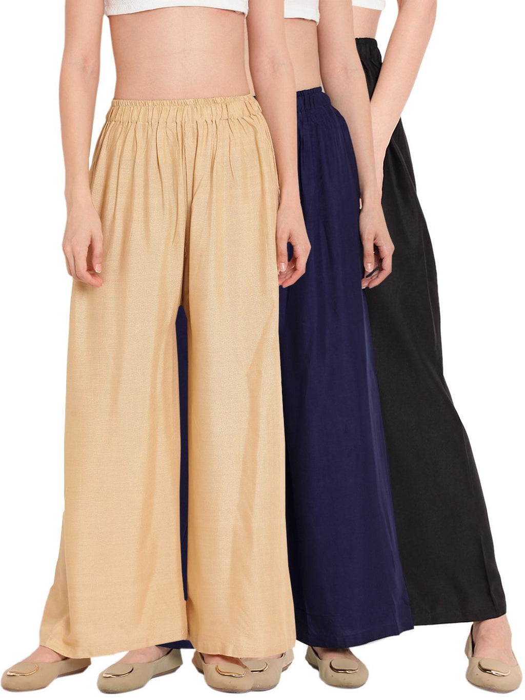 TAG 7 Women Pack of 3 Solid Wide Leg Palazzos
