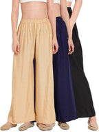 TAG 7 Women Pack of 3 Solid Wide Leg Palazzos