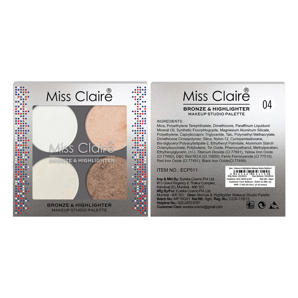 Miss Claire Bronze & Highlighter Makeup Studio Palette - 4