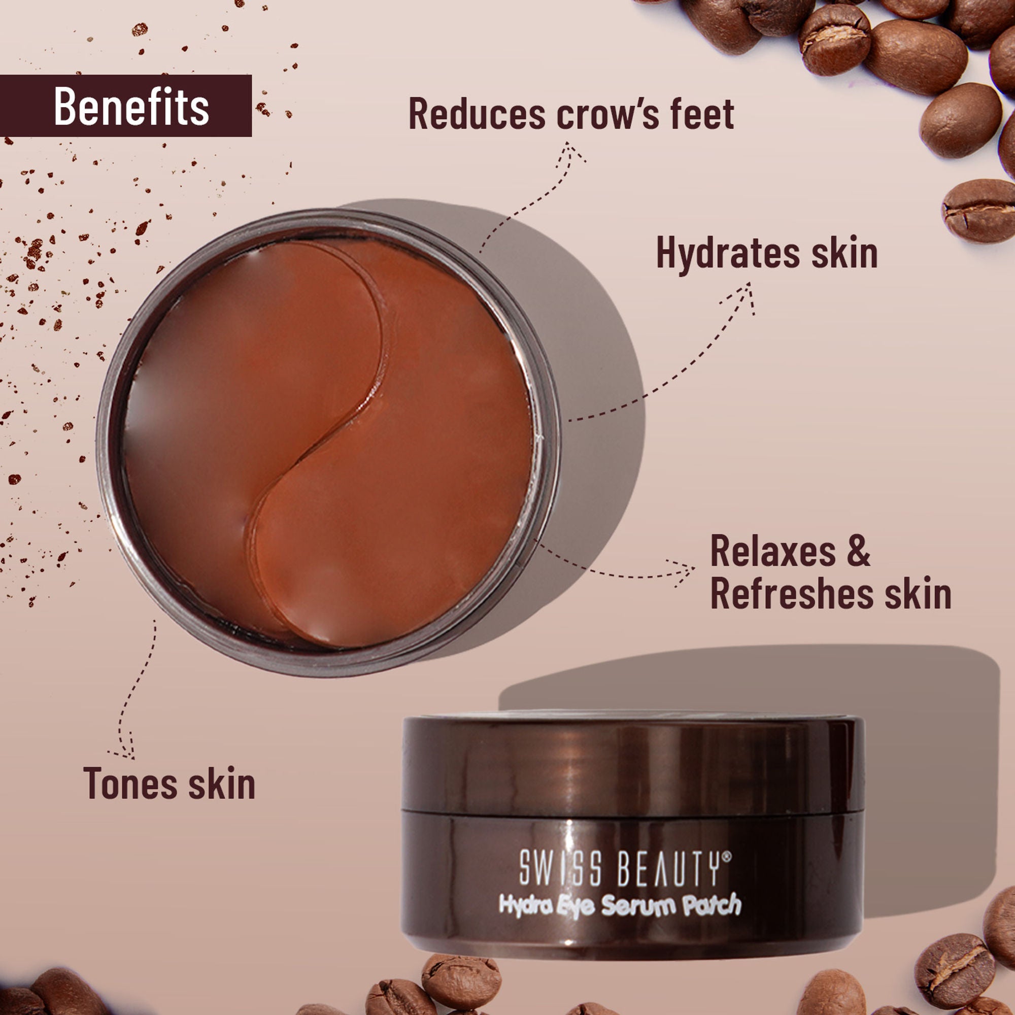 Swiss Beauty Hydra Eye Serum Patches For Dark Circles And Puffiness , Hydrate Skin - Coffee - Distacart