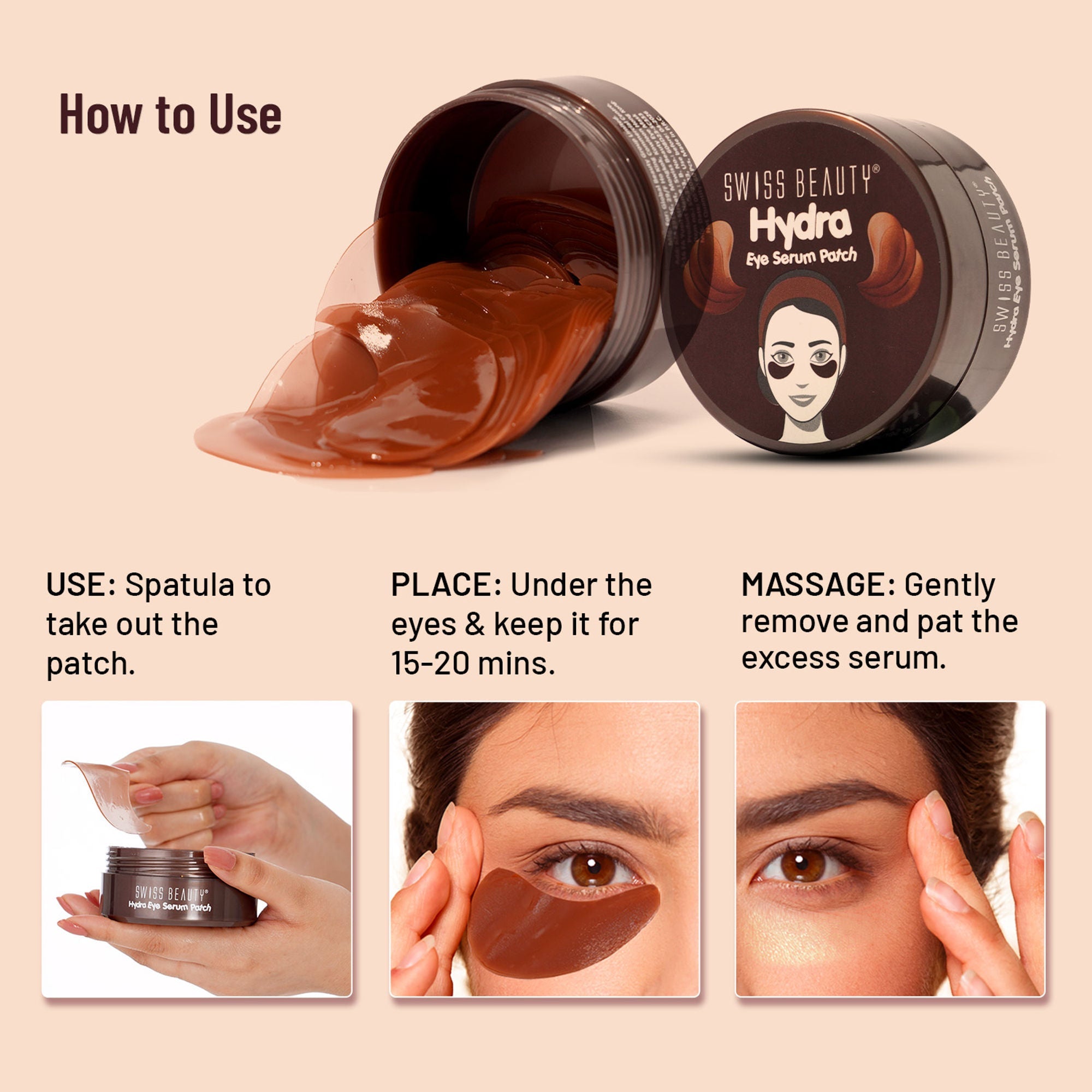 Swiss Beauty Hydra Eye Serum Patches For Dark Circles And Puffiness , Hydrate Skin - Coffee - Distacart