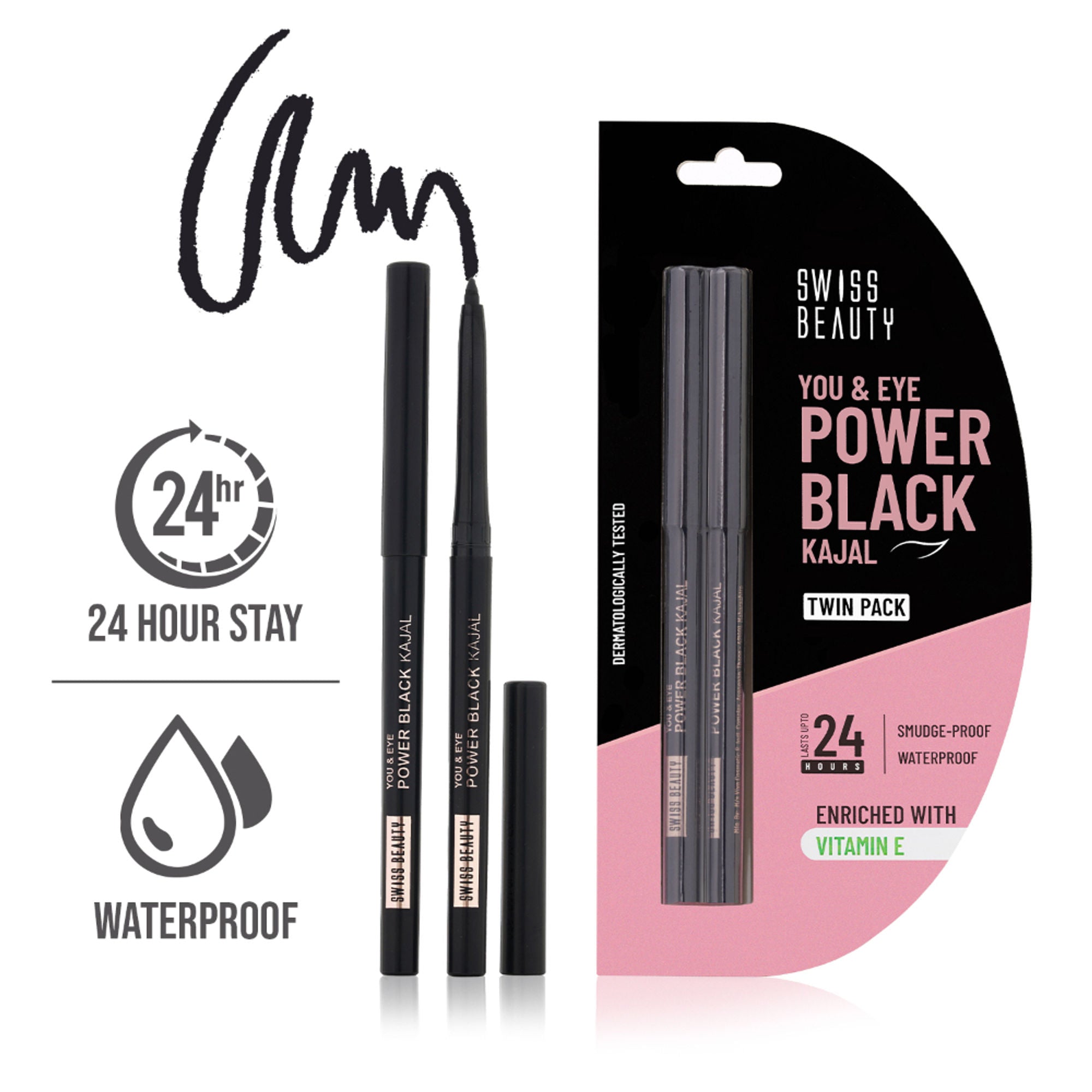 Swiss Beauty You & Eye Power Black Kajal - Pack Of 2 - Distacart