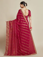 Sangria Pink Woven Design Zari Detail Poly Georgette Bandhani Saree - Distacart