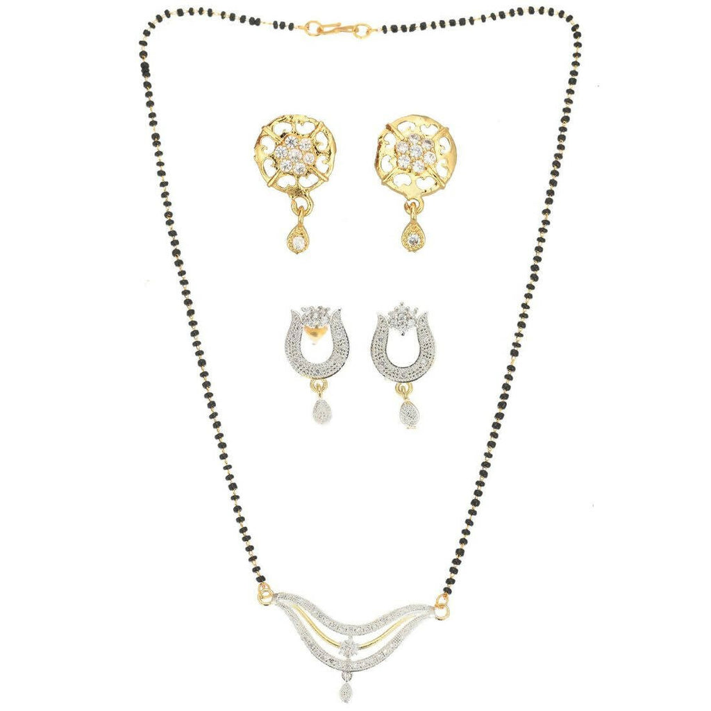 AanyaCentric Gold-Polished Mangalsutra with Pendant, 2 Pair Earrings