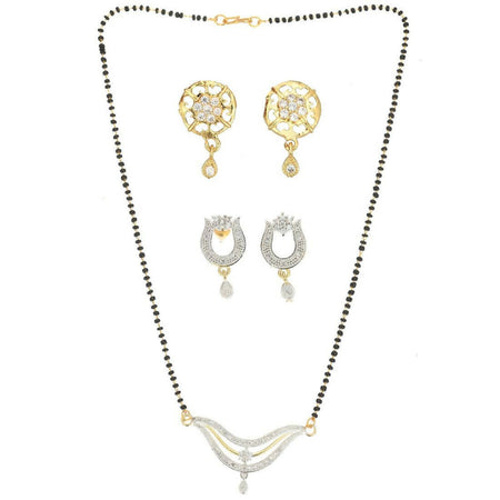 AanyaCentric Gold-Polished Mangalsutra with Pendant, 2 Pair Earrings