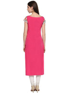 Ahalyaa Women's Pink Chanderi Printed Kurta