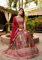 Women's Wedding Traditional Multi Dull Satin Lehenga Choli - Kaushlya