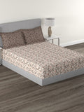 MYTRIDENT Brown White Floral Cotton 144 TC Queen Bedsheet With 2 Pillow Covers