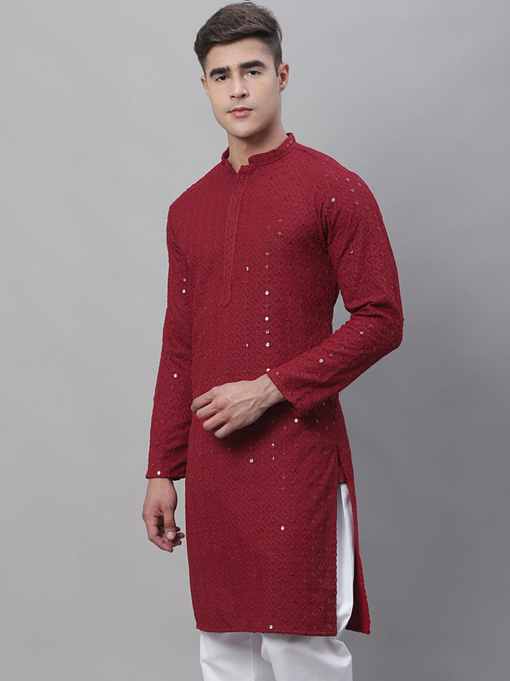 Sojanya Ethnic Motifs Embroidered Sequinned Pure Cotton Kurta